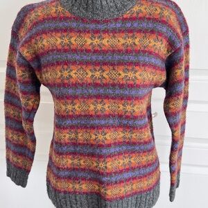 Vintage Gap Sweater Women’s Small  Rainbow 100% Wool Fair Isle Crewneck Knit 90s